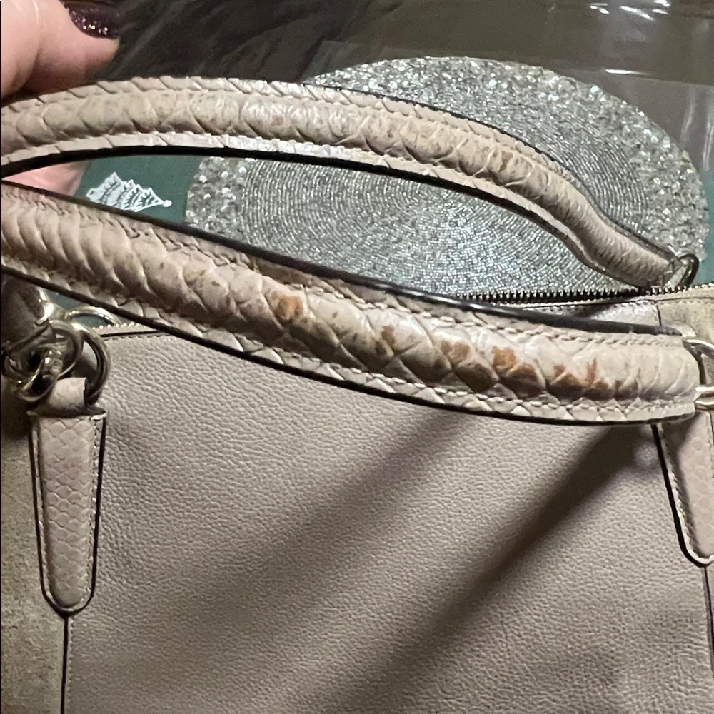 COACH Exotic Trim Suede Ava Tote Bag In Stone - Picture 6 of 17